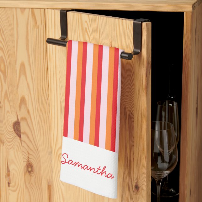Vertical lines personalized stripes kitchen towel (Thirds Fold)