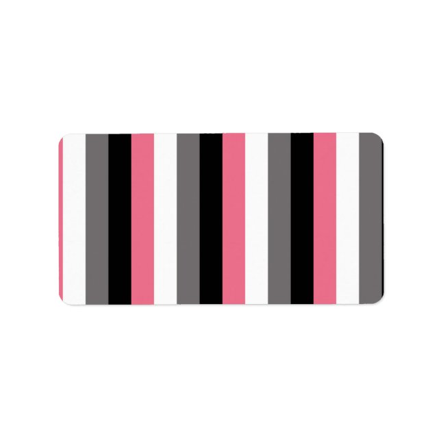 Vertical Lines Pink White Gray Black Stripes Label (Front)