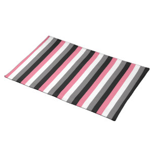 Vertical Lines Pink White Grey Black Stripes Cloth Placemat