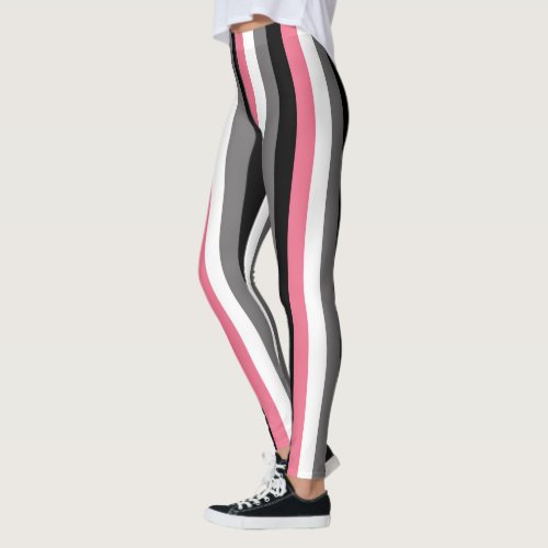 Vertical Lines Pink White Grey Black Stripes Leggings