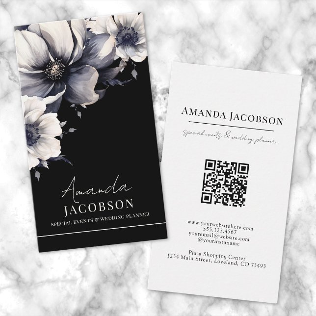 Vertical Logo Black Floral Elegant Professional Business Card (Vertical Logo Black Floral Elegant Professional Business Card )