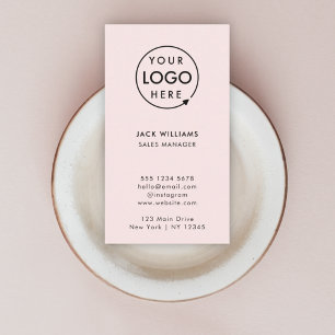 Vertical Logo Business Card Feminine Blush Pink