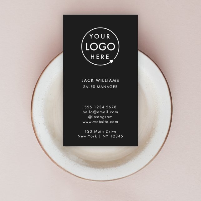 Vertical Logo Business Cards | Professional Black (Create a sleek professional branded look with this vertical black business card design.)