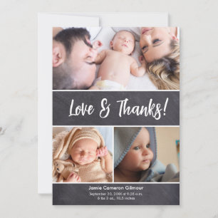 Vertical Love & Thanks Photo Collage Baby Shower Thank You Card