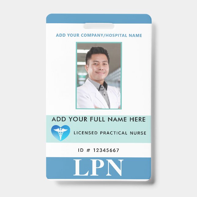 Vertical LPN, Licensed Practical Nurse, Photo ID Badge (Front)