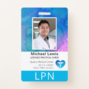 Vertical LPN, Licensed Practical Nurse, Photo ID Badge