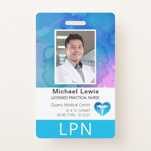Vertical LPN Licensed Practical Nurse Photo ID Badge