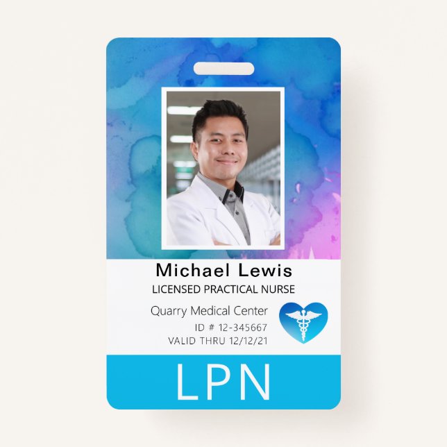 Vertical LPN, Licensed Practical Nurse, Photo ID Badge (Front)