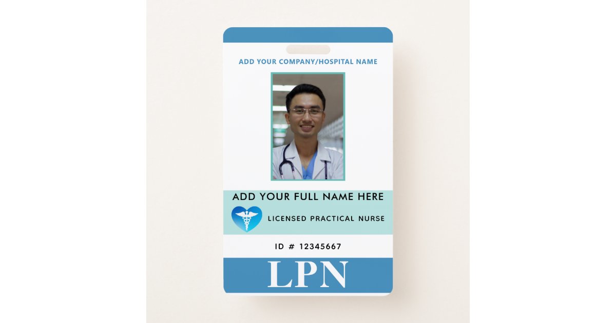 Vertical Lpn Licensed Practical Nurse Photo Id Badge Zazzle Com