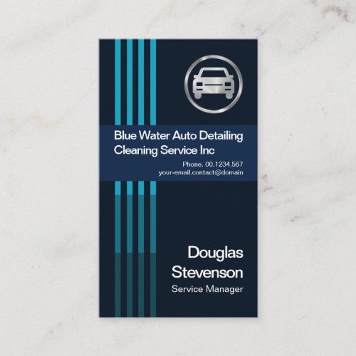 Vertical Luminous Blue Water Lines Mobile Car Wash Business Card