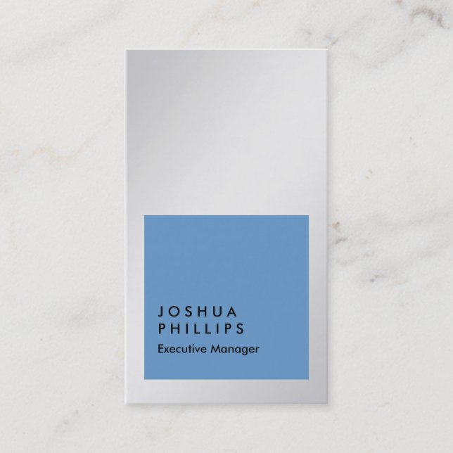 Vertical metallic silver blue professional plain business card (Front)