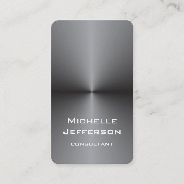 Vertical Metallic Silver Gray Stylish Trendy Business Card (Front)