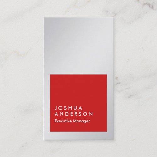 Vertical metallic silver grey red professional business card