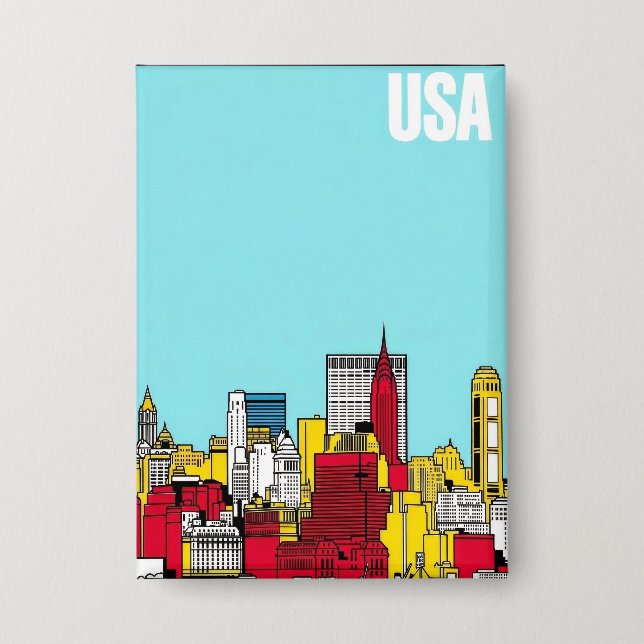 Vertical Metropolitan Skyline Cityscape Art Button (Front)