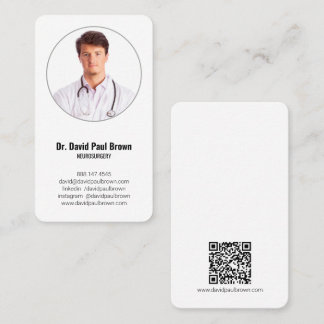 Vertical Minimalist Medical Doctor Photo QR Code Business Card