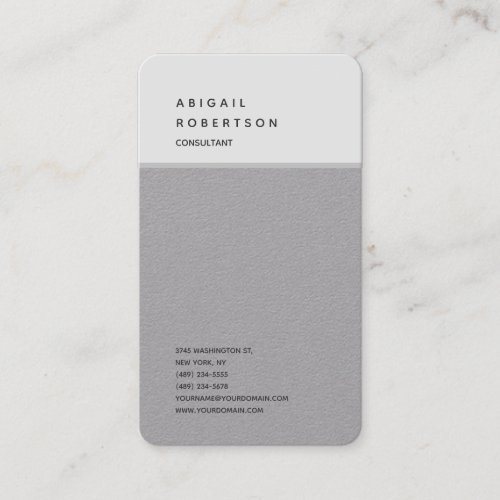 Vertical Minimalist Plain Modern Grey Business Card