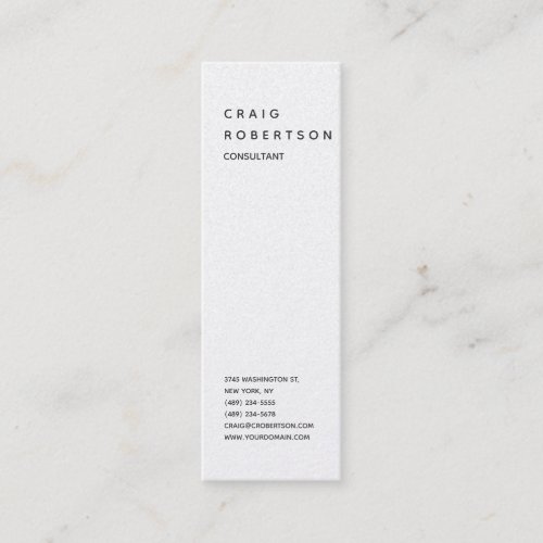 Vertical Minimalist Plain Modern White Trendy Mini Business Card