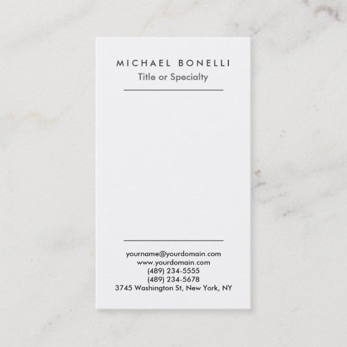 Vertical Minimalist Simple Plain Business Card