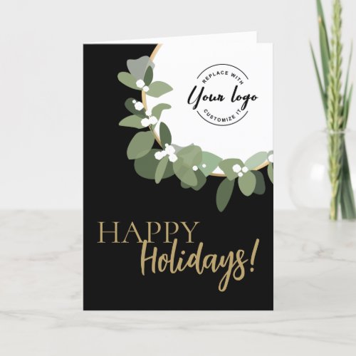 Vertical Modern Green Wreath Happy Holidays Holiday Card