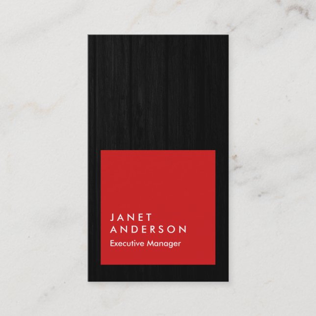 Vertical modern grey wood red professional business card (Front)