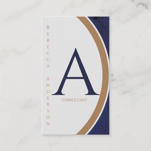 Vertical Modern Navy Gold and White Monogram Business Card