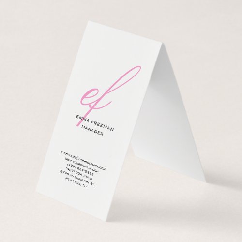 Vertical modern pink grey white huge monogram business card
