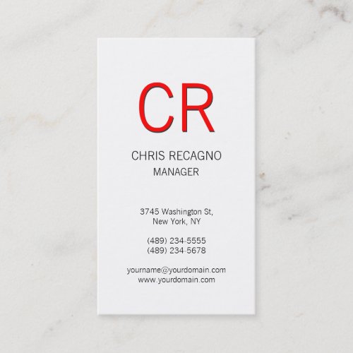 Vertical Modern Red Gray White Business Card