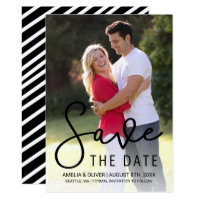 Vertical Modern Script Photo Save the Date Card
