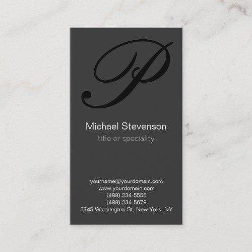 Vertical Monogram Black White Grey Business Card