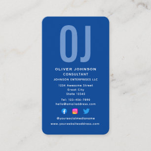 Vertical Monogram Initials Name Blue White Any Job Business Card