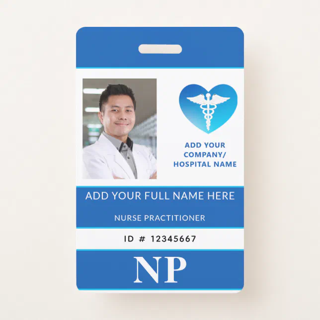 Vertical NP, Nurse Practitioner, Photo ID Badge | Zazzle