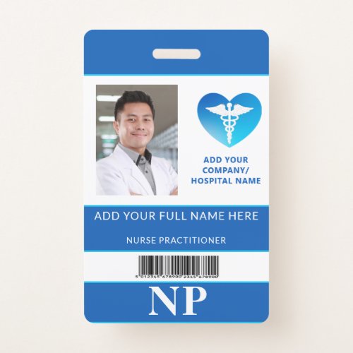Vertical NP  Nurse Practitioner Photo ID Bar Code Badge