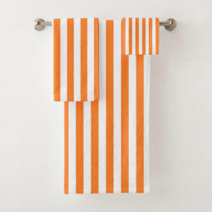 Vertical Orange and White Stripes Bath Towel Set