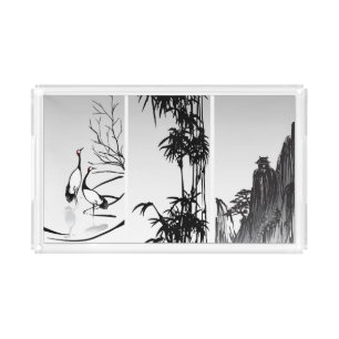 Vertical Oriental Scroll Acrylic Tray
