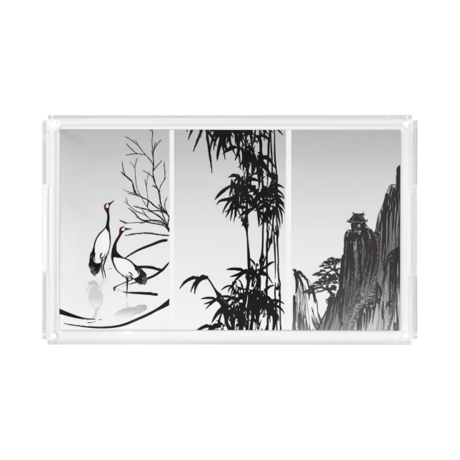 Vertical Oriental Scroll Acrylic Tray (Front)