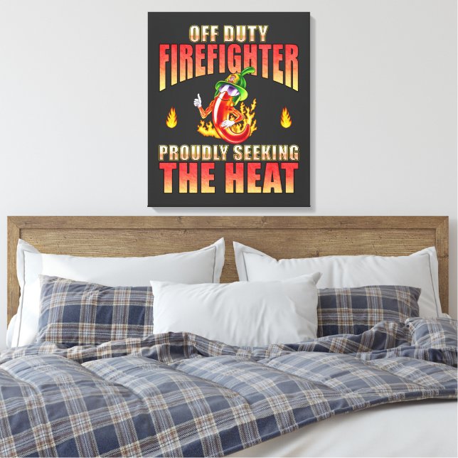 Vertical Orientation Firefighting Chili Character  Canvas Print (Insitu(Bedroom))