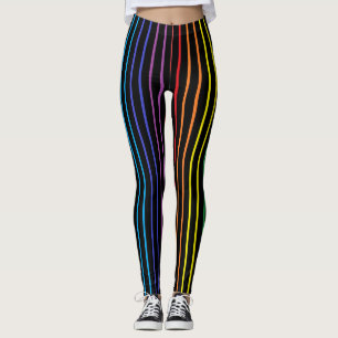 Vertical Outlined Rainbow Stripes Black Leggings