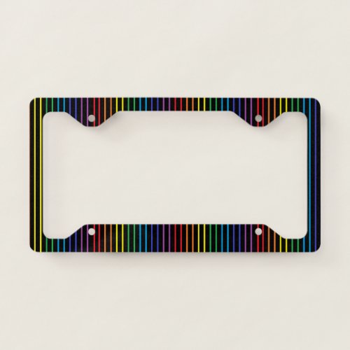 Vertical Outlined Rainbow Stripes Black License Plate Frame
