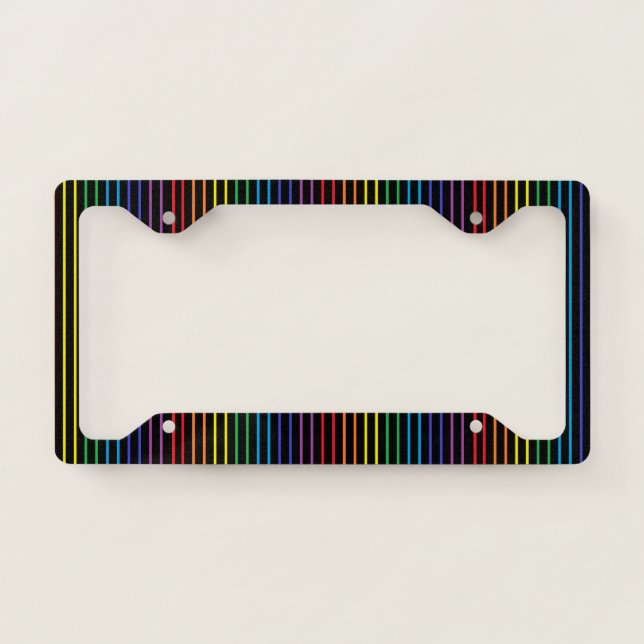 Vertical Outlined Rainbow Stripes Black License Plate Frame (Front)