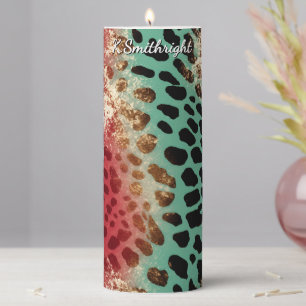 Vertical Panel Animal Print Collage Pillar Candle