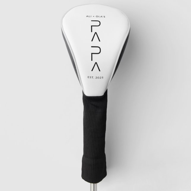 Vertical Papa Script with Kids Name Father's Day Golf Head Cover (Front)
