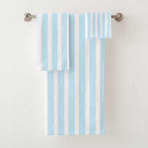 Vertical Pastel Blue and White Stripes Bath Towel Set