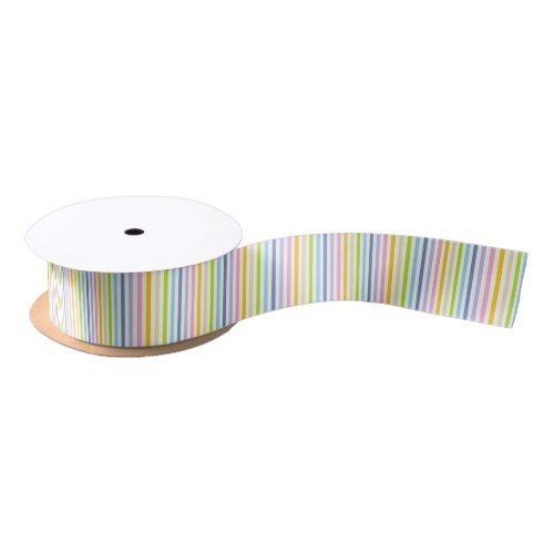 Vertical Pastel Rainbow and White Stripes Satin Ribbon