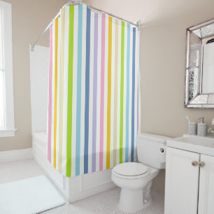 Vertical Pastel Rainbow and White Stripes Shower Curtain