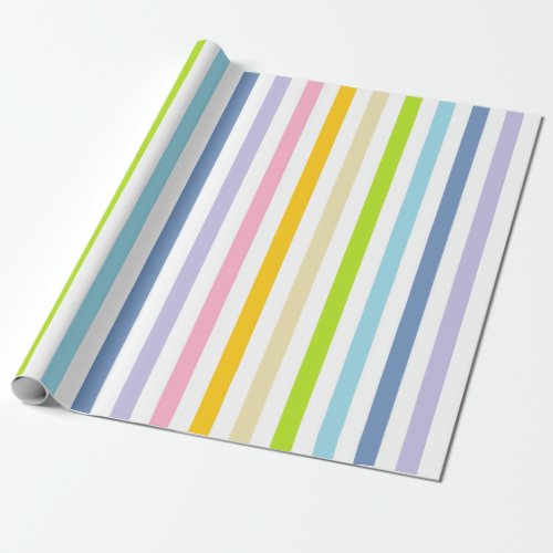 Vertical Pastel Rainbow and White Stripes Wrapping Paper
