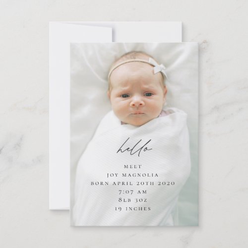 vertical photo birth announcement  thank you card