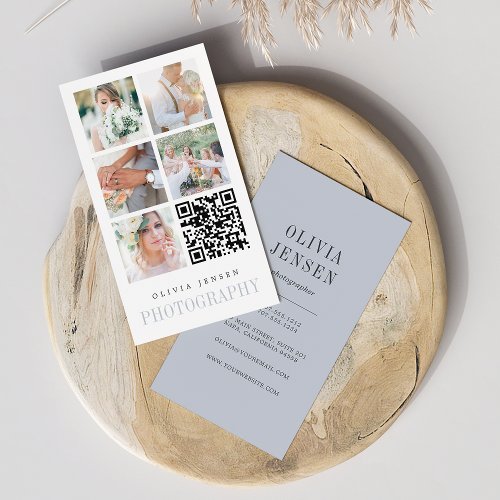 Vertical Photo Collage  Photographer QR Code Business Card