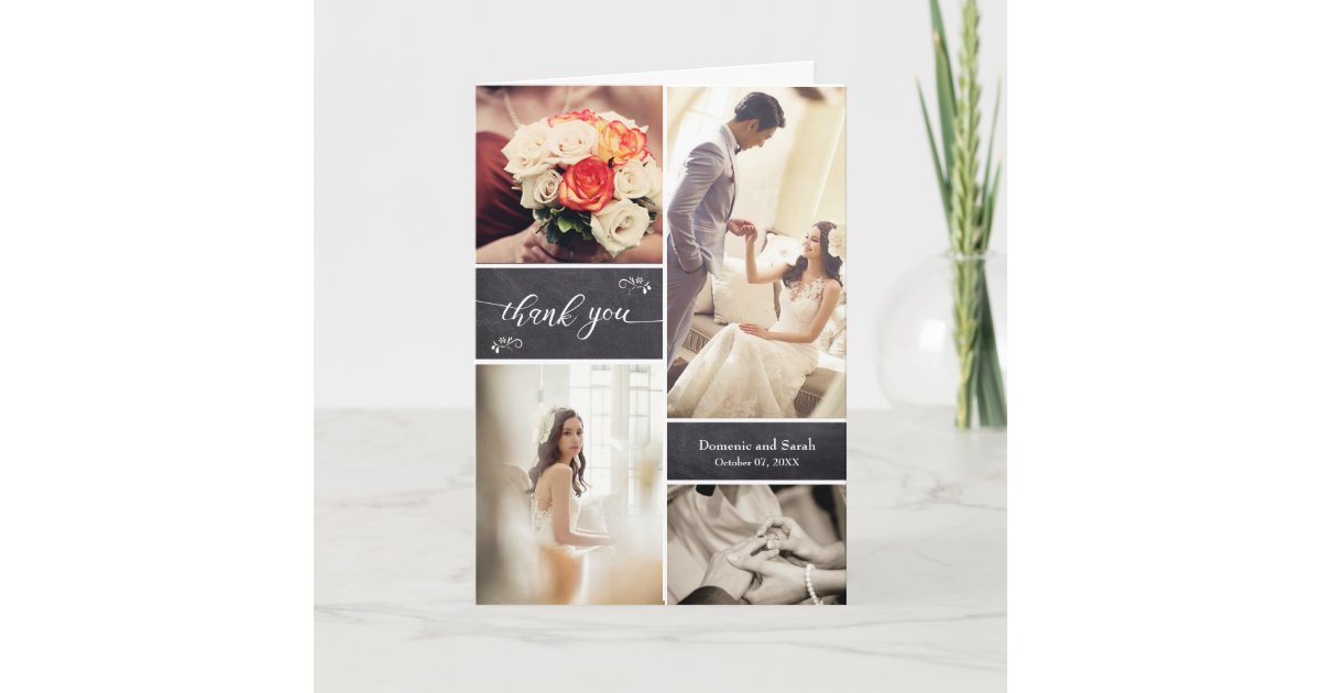 Vertical Photo Collage Rustic Wedding Thank You Card | Zazzle