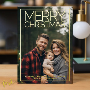 Vertical Photo Merry Christmas desert green gold Foil Holiday Card