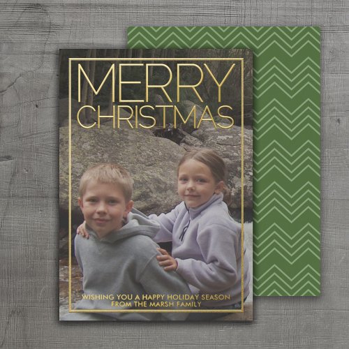 Vertical Photo Merry Christmas desert green gold Foil Holiday Card